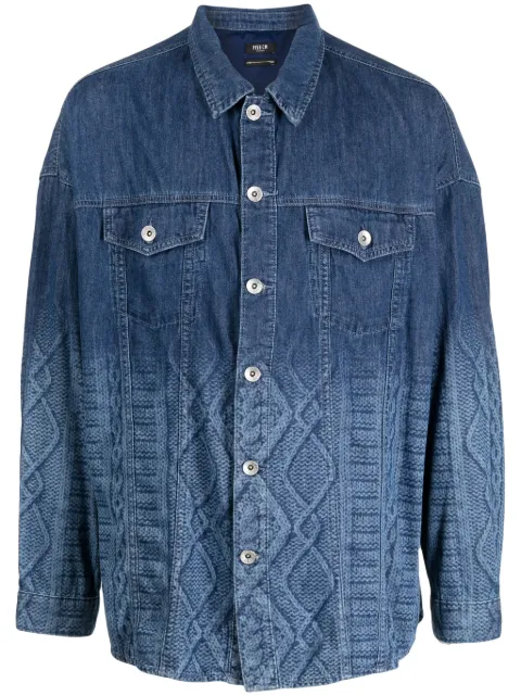 FIVE CM cable knit-print denim shirt