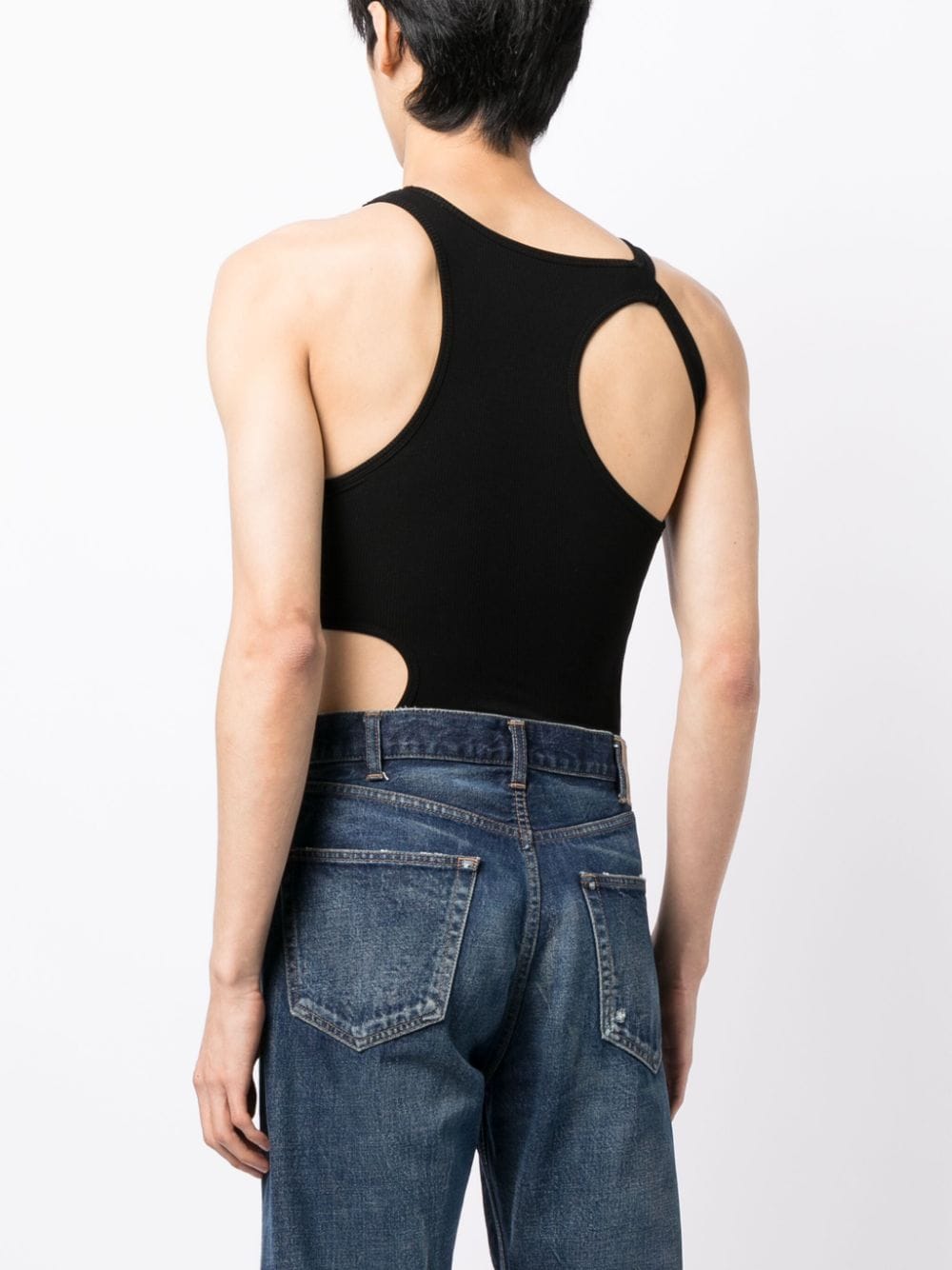 Shop Natasha Zinko Fine-ribbed Cut-out Bodysuit In Black