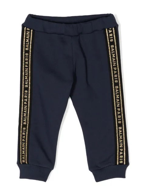 Balmain Kids logo-print strap cotton track pants 