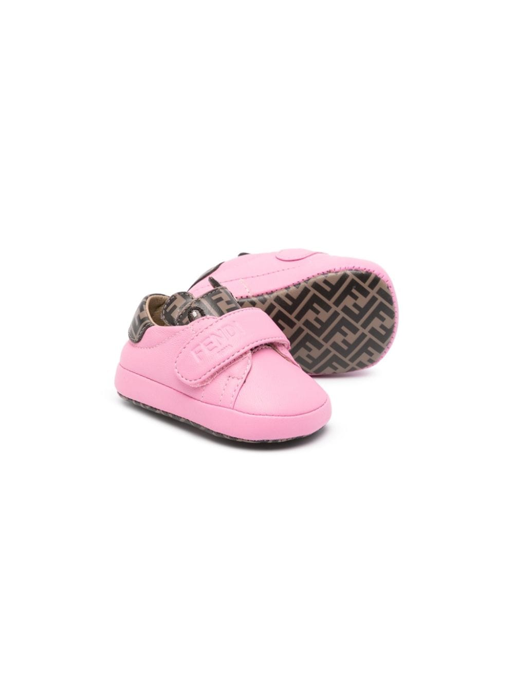 Shop Fendi Ff-motif Leather Crib Shoes In Pink