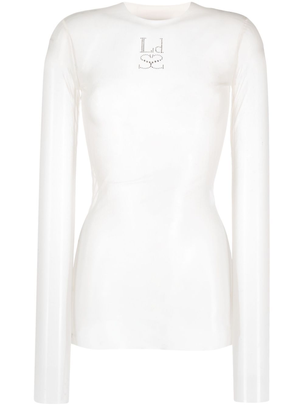 Shop Ludovic De Saint Sernin Crystal-logo Mesh Long-sleeve Top In White