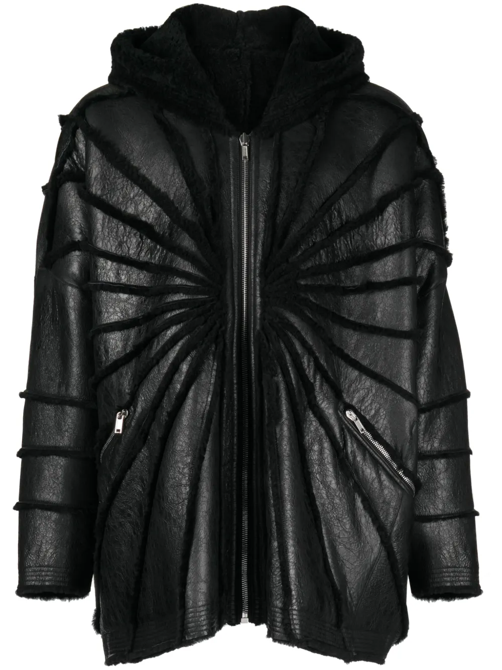 Rick Owens Jumbo Shearling-trim Hooded Jacket In Schwarz