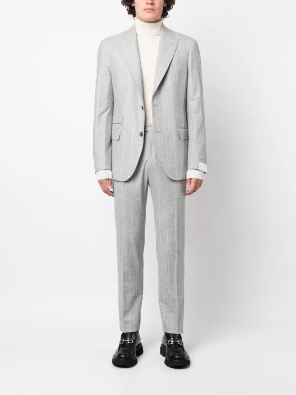 Eleventy Traje Con Motivo De Rayas Diplomáticas y Botones Gris