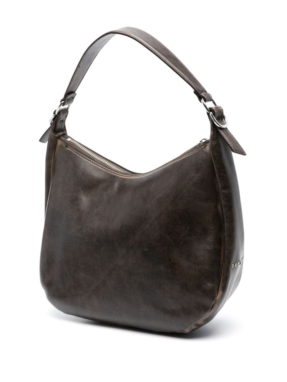 Shop Orciani Delave Logo-lettering Leather Shoulder Bag In Brown