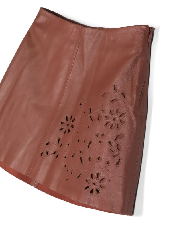 Embroidered leather 2025 mini skirt