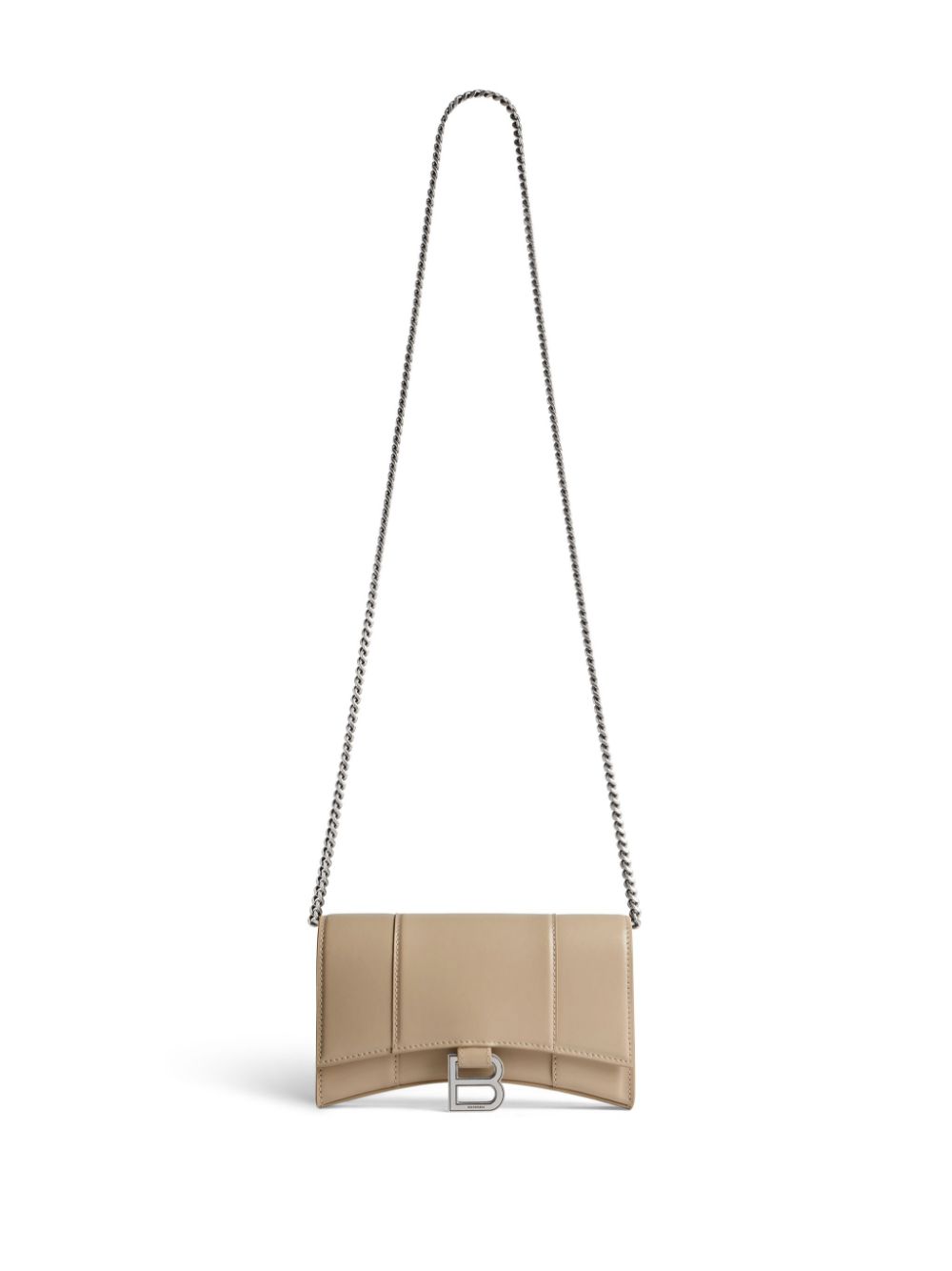 Shop Balenciaga Hourglass Leather Wallet-on-chain In Neutrals