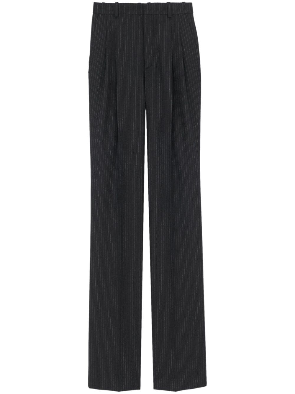 Saint Laurent Striped Flared Trousers In Black