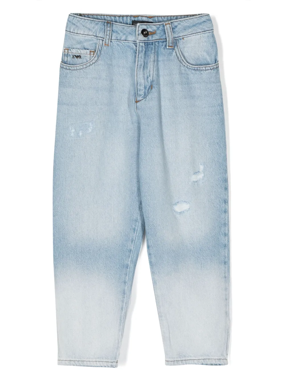 Emporio Armani Logo-plaque Faded Jeans In Blue