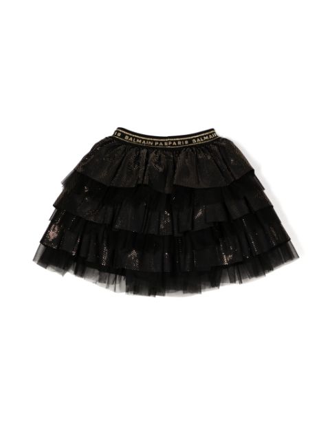 logo-waistband tiered tutu skirt