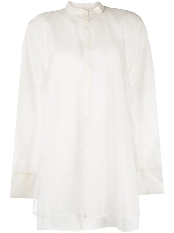 Róhe Button-up Band-collar Blouse in Neutrals