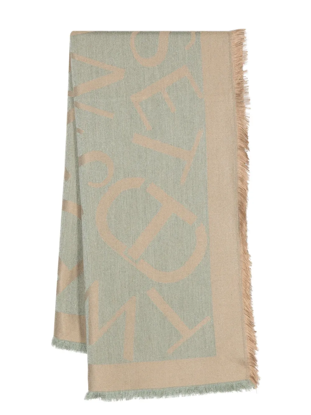 logo-jacquard frayed scarf