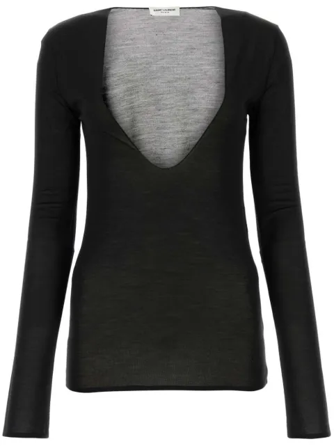Saint Laurent Cassandre U-neck silk top