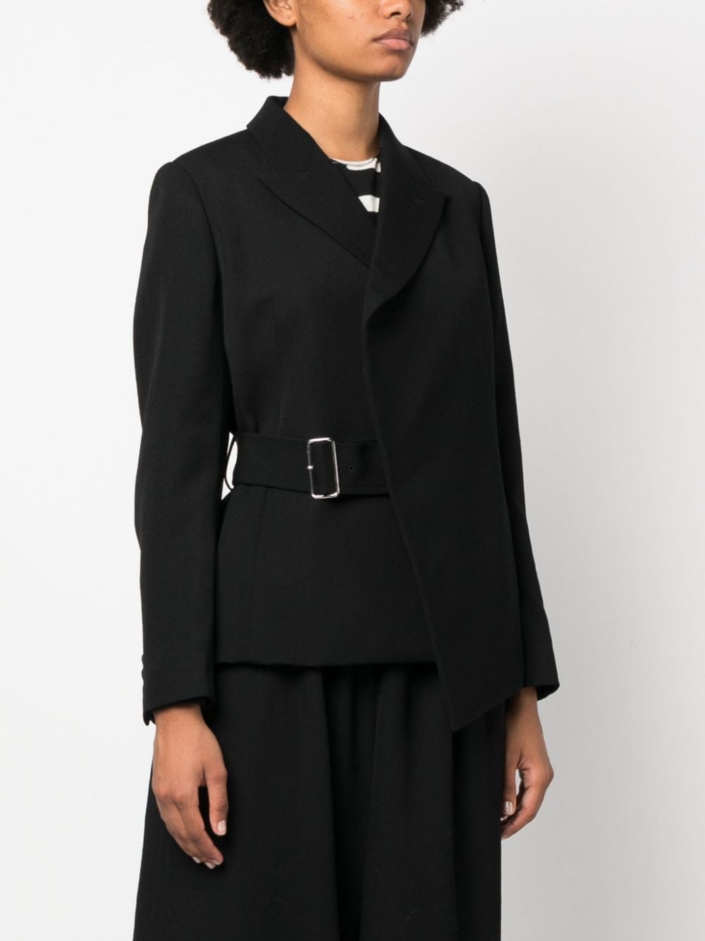 Shop Comme Des Garçons Comme Des Garçons Belted Asymmetric Wool Blazer In Black