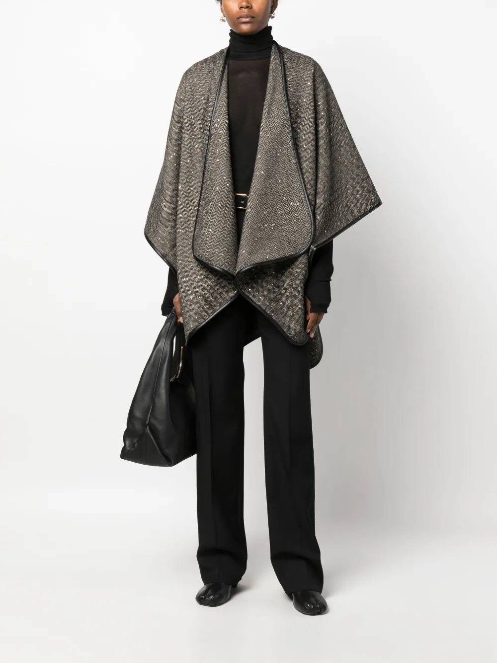 TWINSET sequin-embellished chevron poncho - Zwart