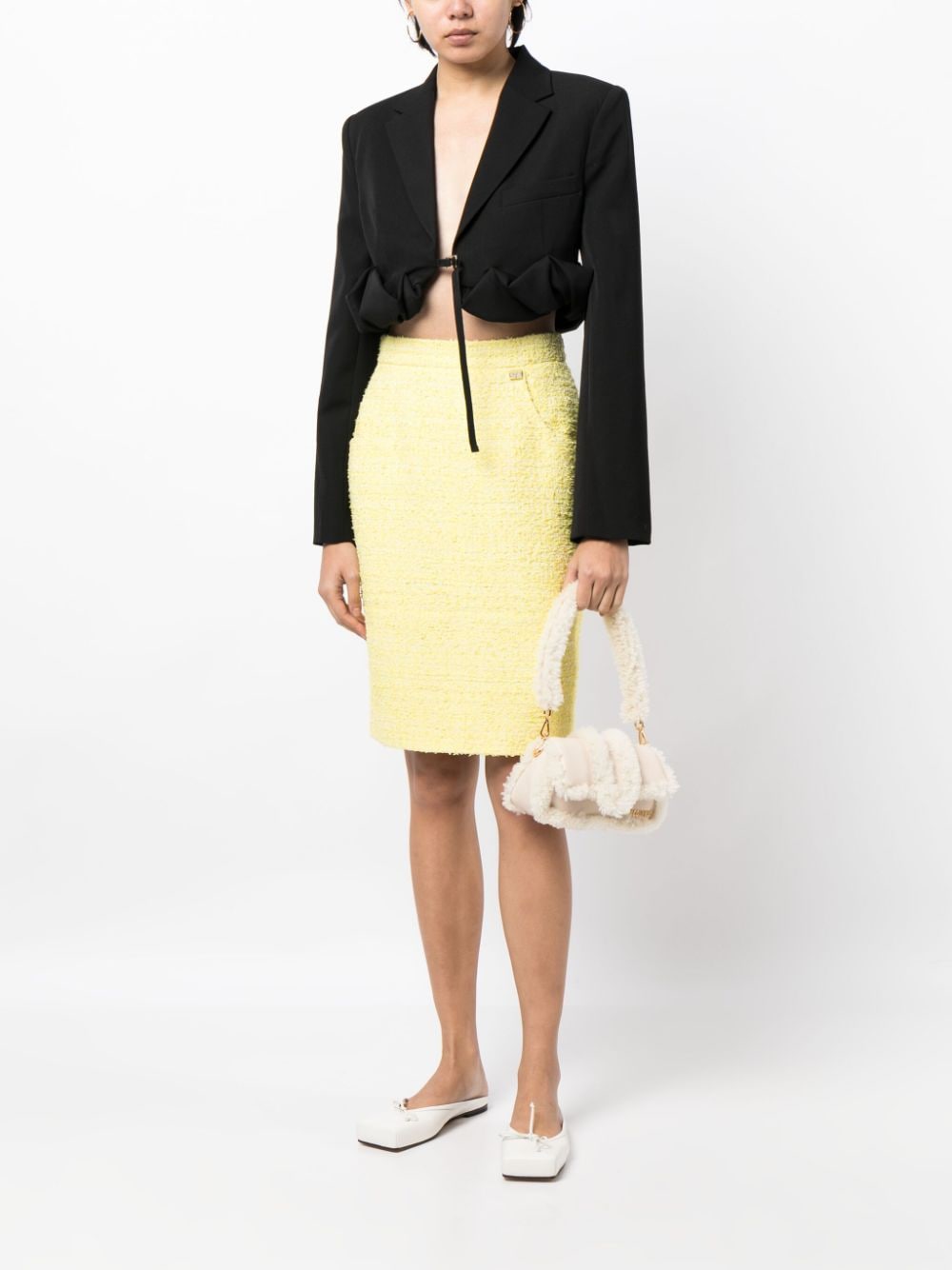 Pre-owned Chanel 2012 Tweed Midi Pencil Skirt In Yellow