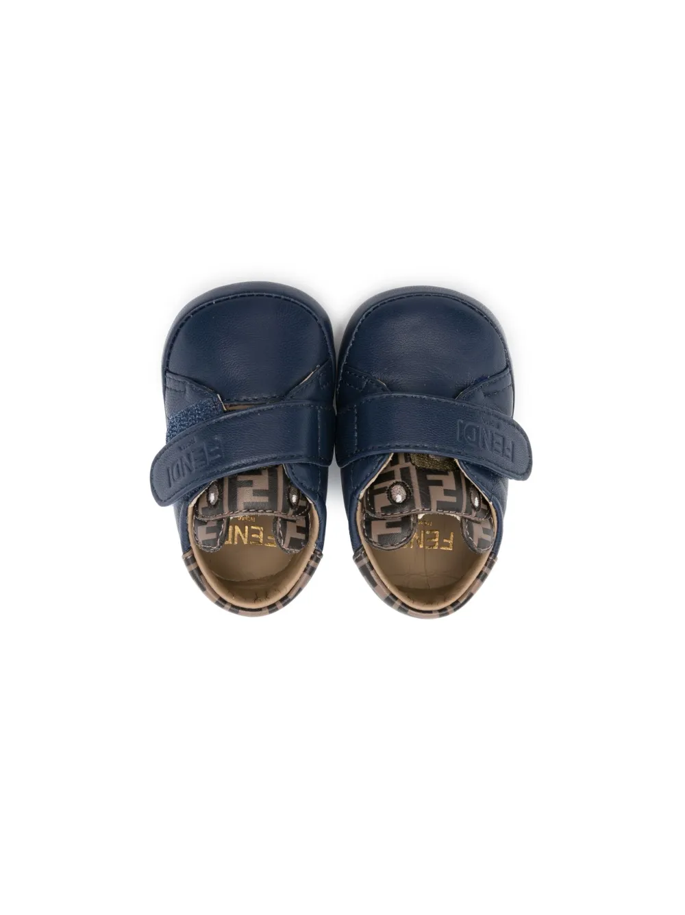 Fendi Ff-motif Leather Crib Shoes In Blue