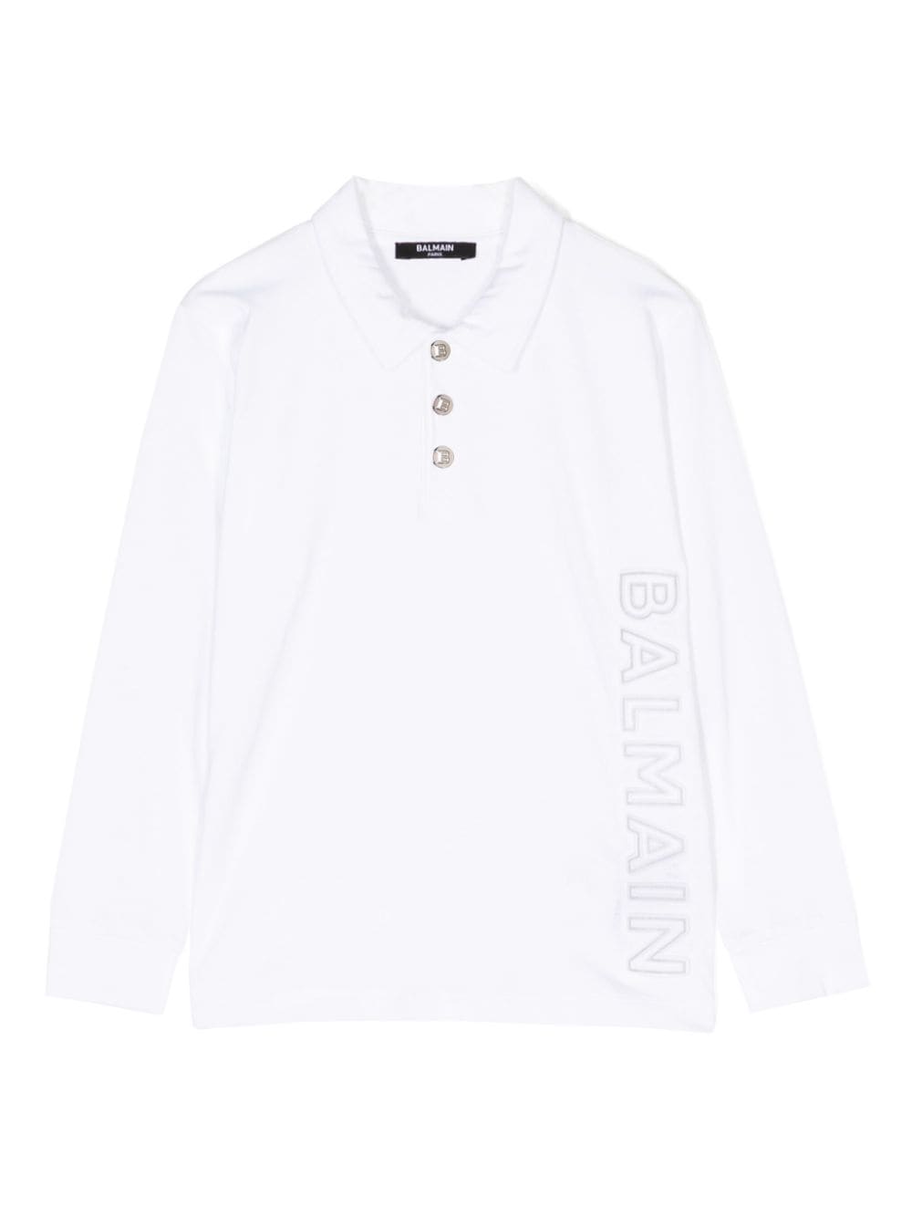 Balmain Kids' Logo-patches Cotton Polo Shirt In White