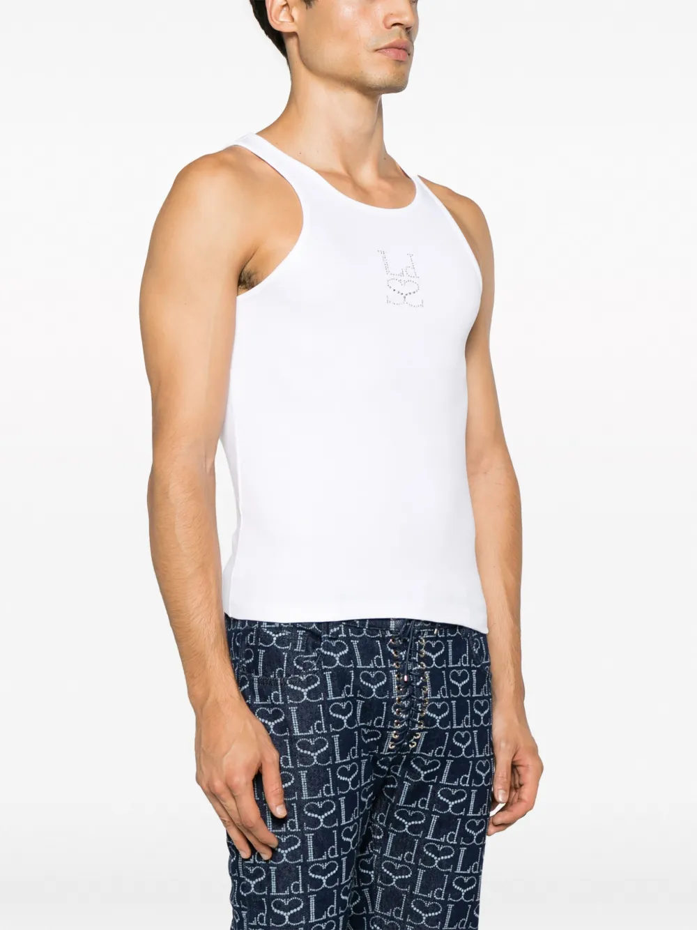 Ludovic De Saint Sernin Crystal-logo Ribbed Tank Top In White