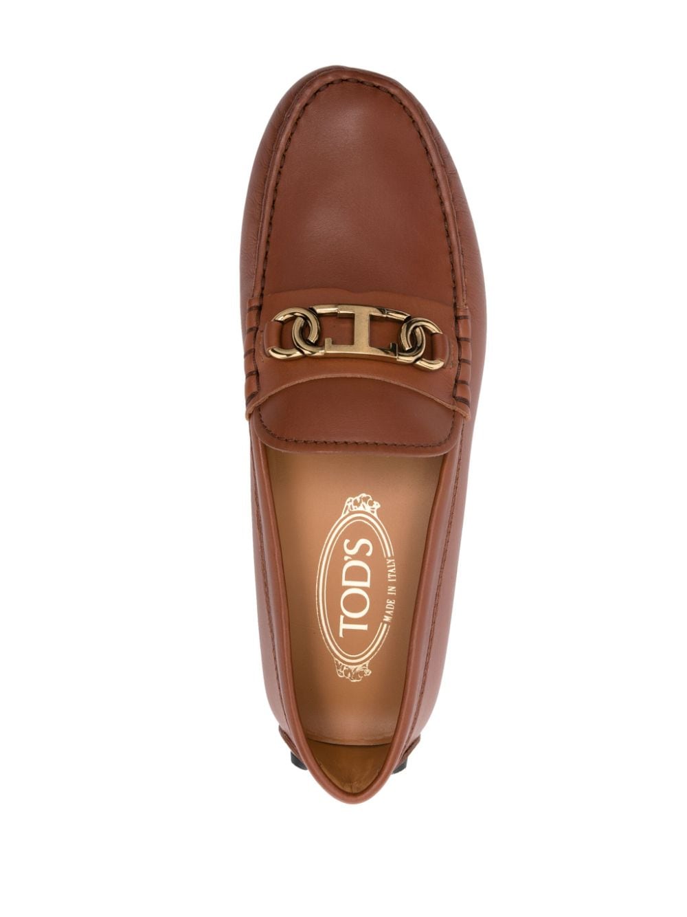 Shop Tod's Logo-plaque Leather Moccasins In Brown