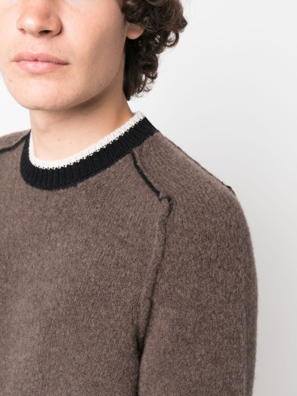 Shop Peserico Contrasting-trim Fine-knit Jumper In Brown