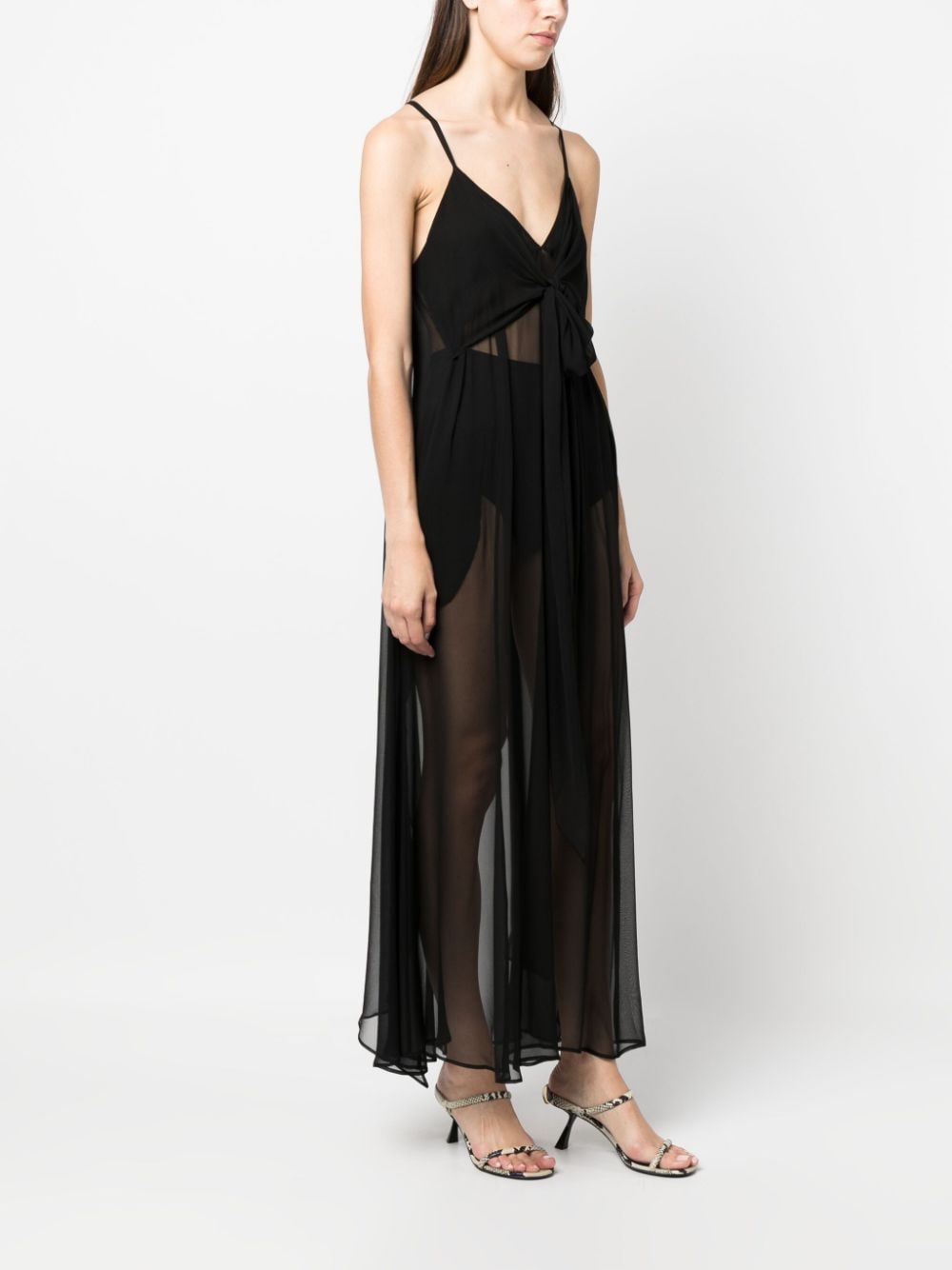 Shop Filippa K Semi-sheer Silk Slip Dress In Black