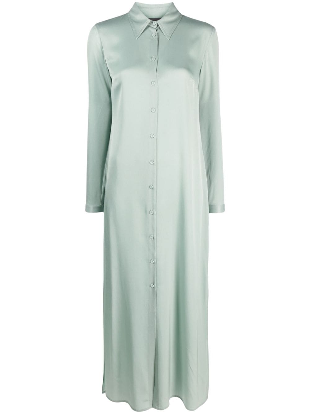 Shop Lorena Antoniazzi Satin Button-up Maxi Dress In Green