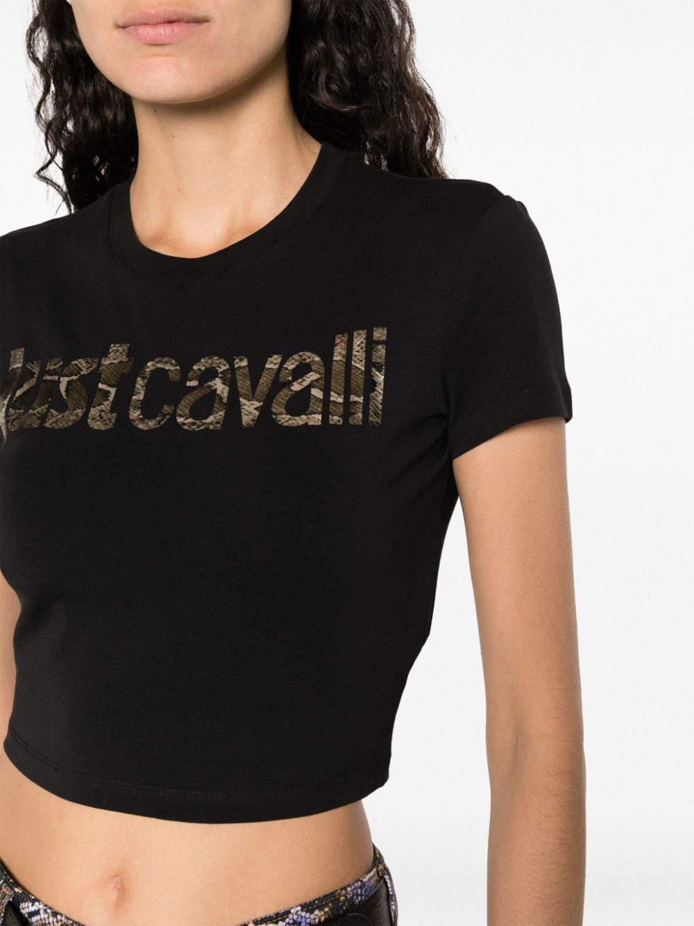 Shop Just Cavalli Logo-print Cropped T-shirt In Schwarz