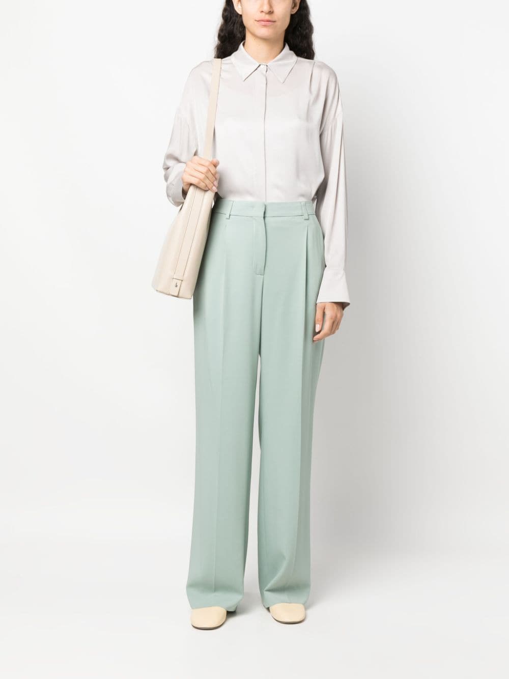Shop Lorena Antoniazzi High-waist Wide-leg Trousers In Green