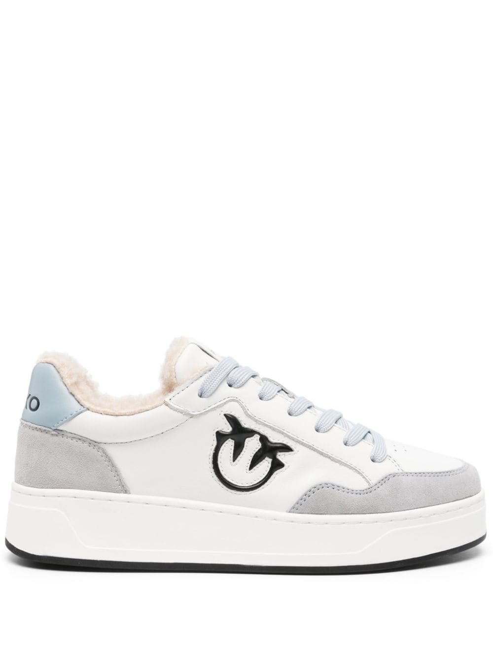 Pinko Bondy 2.0 Leather Trainers In Off White/grey/beige