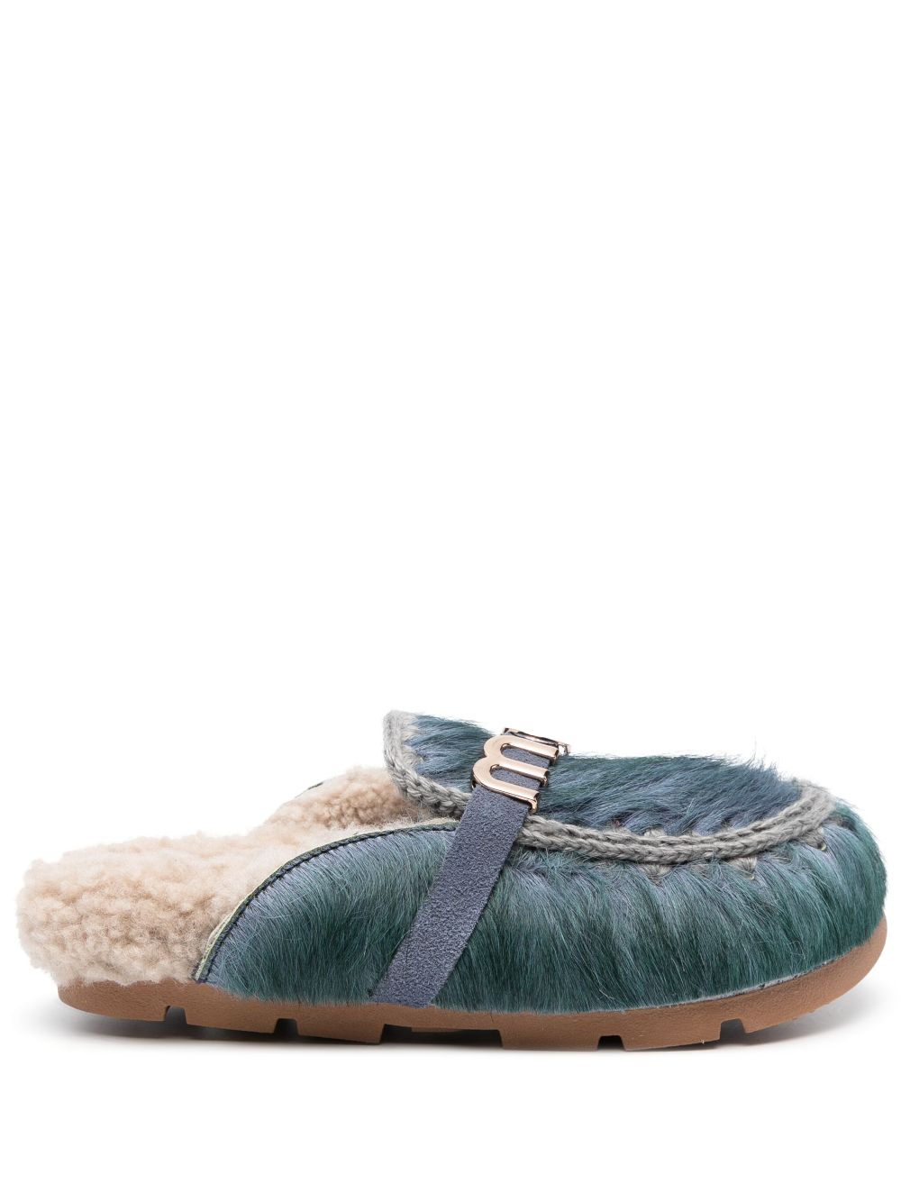 Mou Winter logo-lettering leather mules - Blue