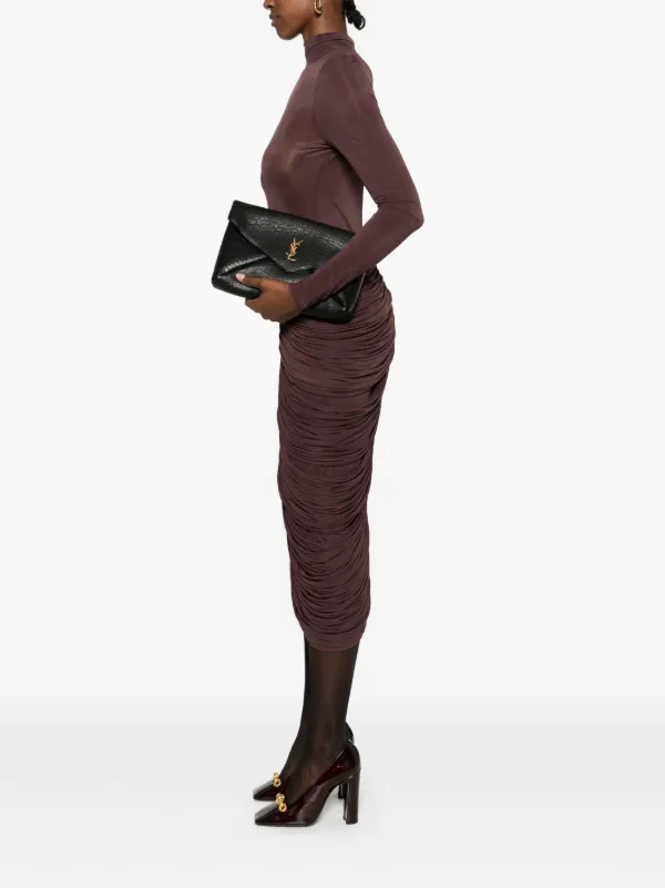 サンローラン*キャビアスキン レザー クラッチバッグ Cassandre