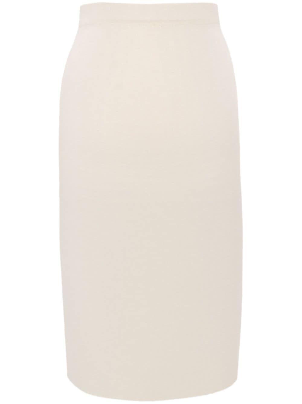 Shop Saint Laurent Elasticated-waist Knitted Pencil Skirt In White
