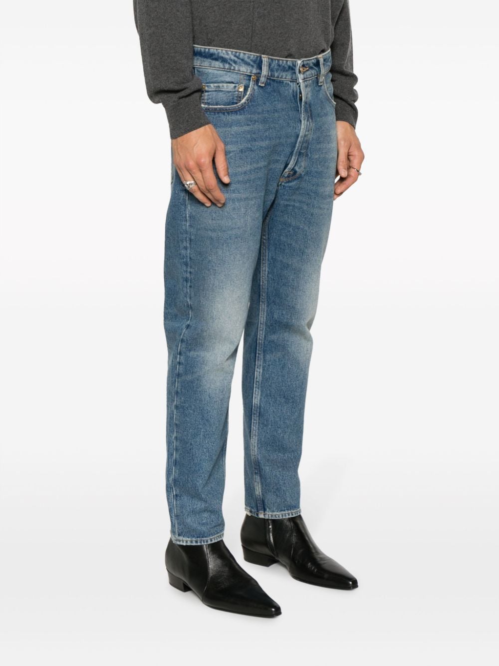 Shop Golden Goose Logo-patch Tapered Jeans In Blau