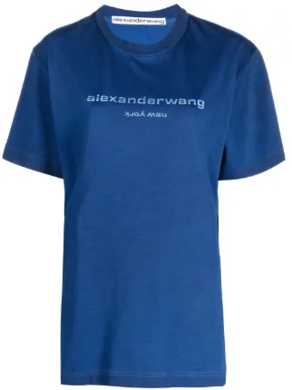 Alexander Wang logo-embossed Cotton T-shirt | Blue | FARFETCH SG