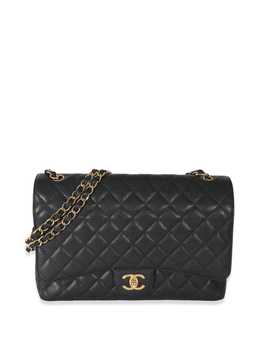 100% Authentic New CHANEL Classic Double Flap Large Black Caviar with Gold  HW