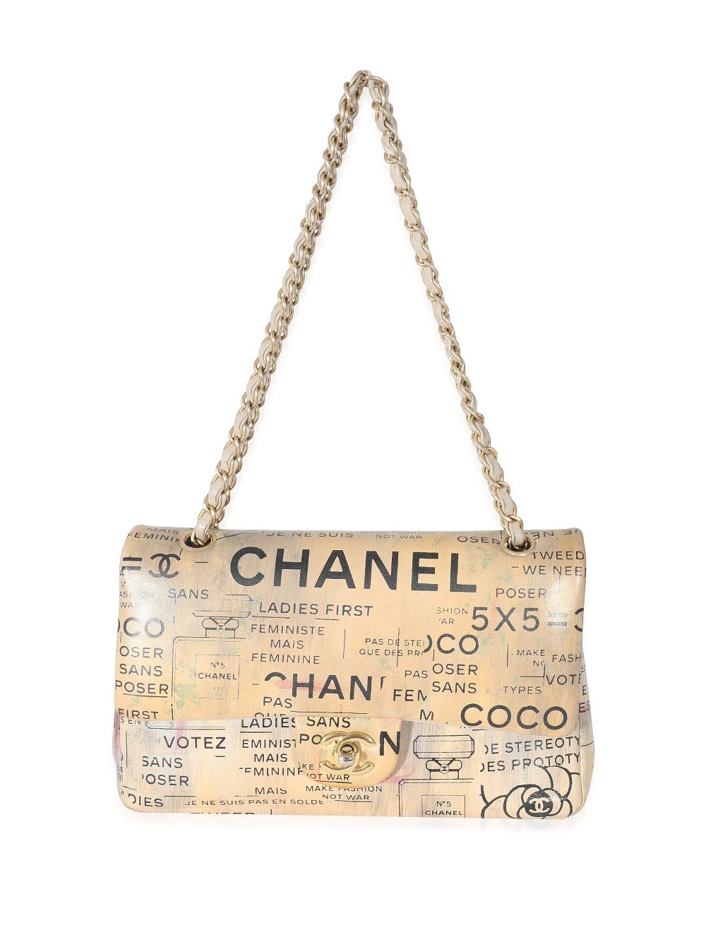 Affordable HOT SALE CHANEL 2015-2016 medium newspaper-print Double Flap shoulder bag Women