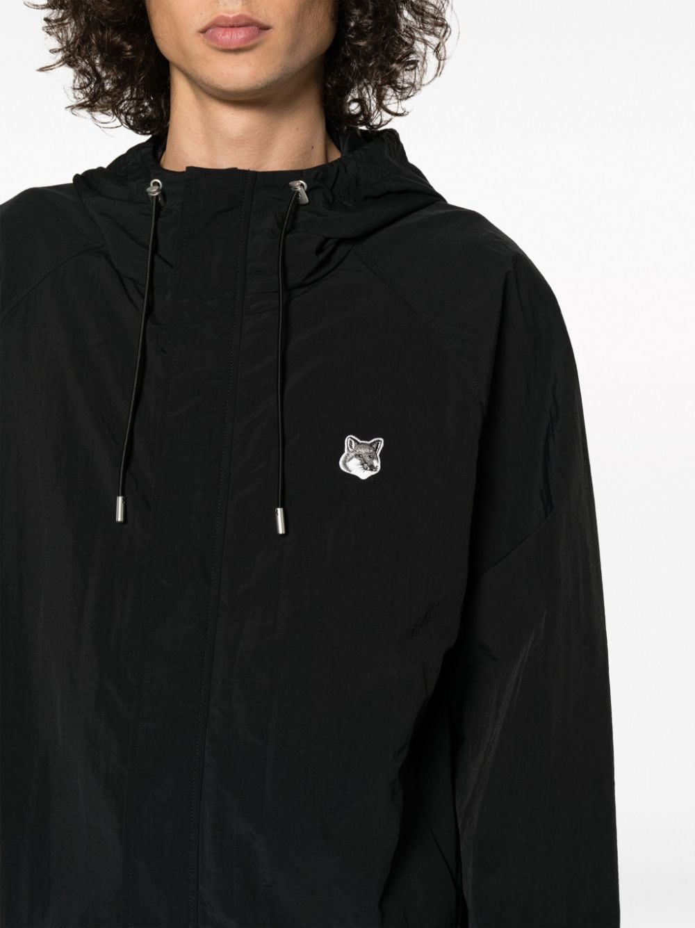Shop Maison Kitsuné Fox Head-patch Hooded Windbreaker In Black