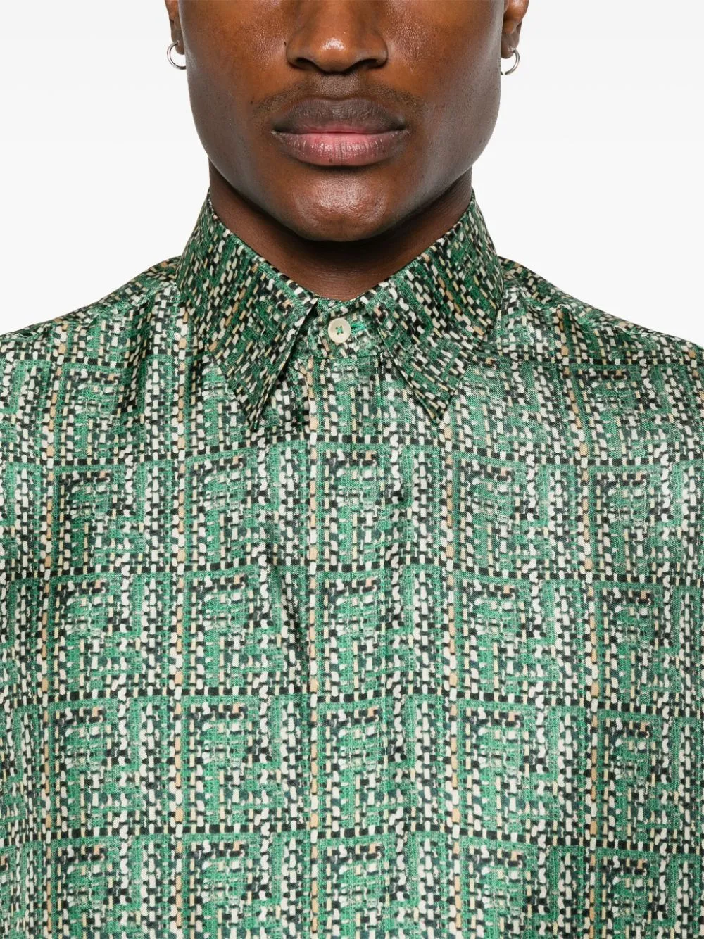 FENDI abstract-print Silk Shirt | Green | FARFETCH