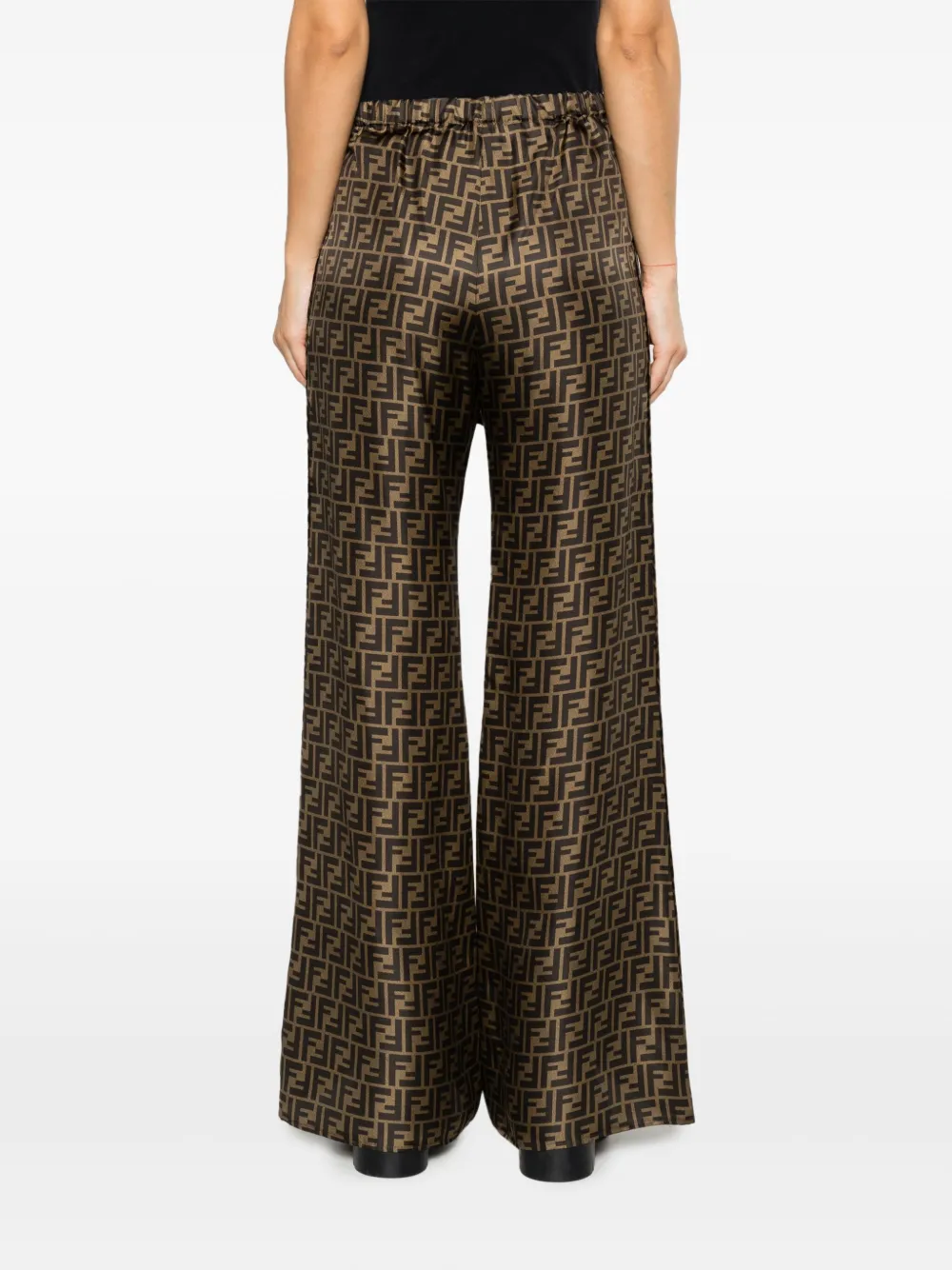 Shop Fendi Ff-print Silk Palazzo Pants In Neutrals