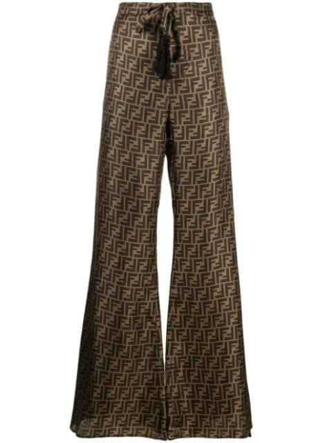 FENDI pants palazzo de seda con estampado FF