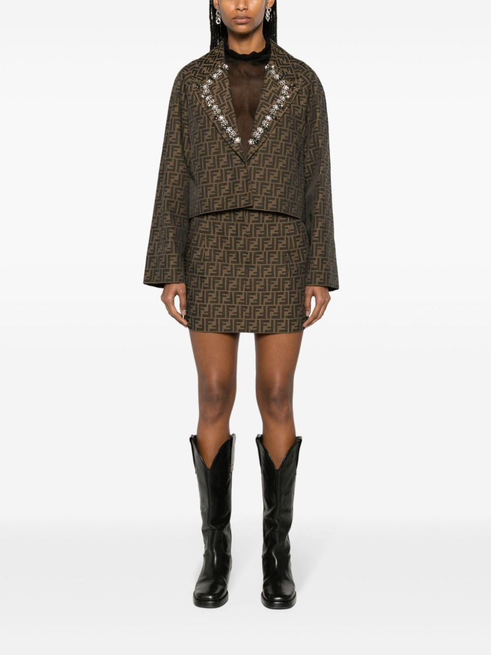 Shop Fendi Monogram-jacquard Canvas Miniskirt In Brown