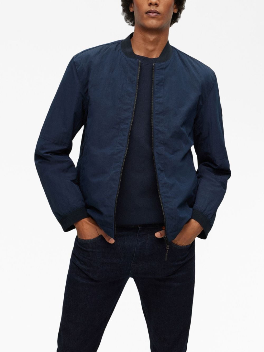 Shop Hugo Boss Othmar Logo-patch Bomber Jacket In Blue