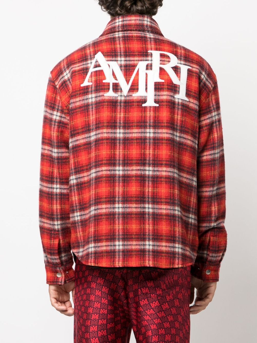 Shop Amiri Logo-embroidered Plaid Overshirt In Red