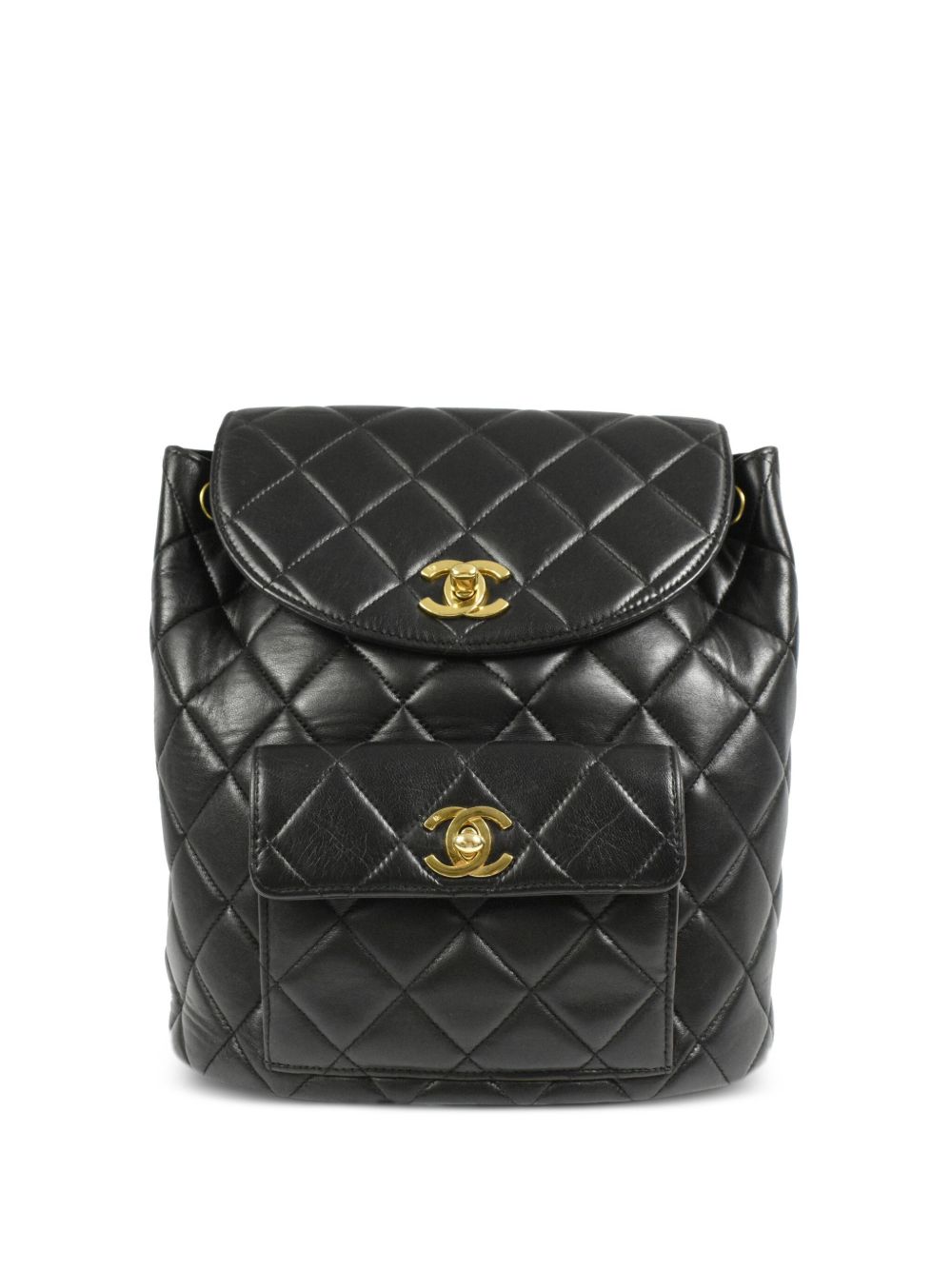 Pre-owned Chanel 1997 Duma Leather Backpack In Black