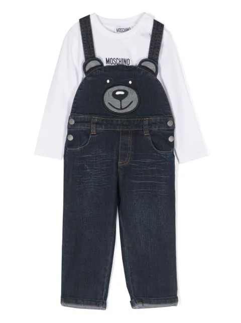 Moschino Kids Teddy Bear 图案牛仔背带裤