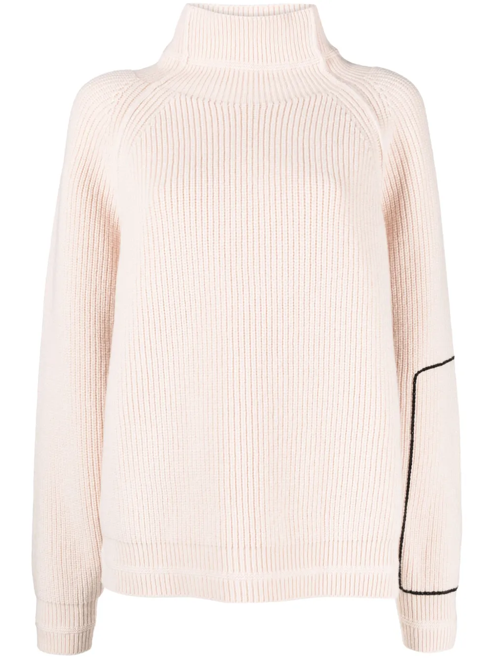 Shop Victoria Beckham Contrasting Embroidered-logo High-neck Jumper In Neutrals