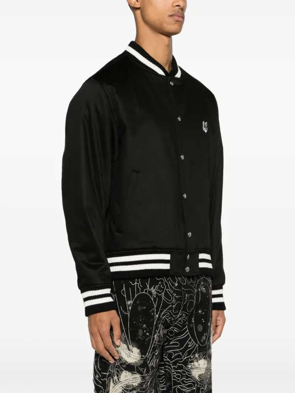 Maison Kitsune Fox patch Satin Bomber Jacket Black FARFETCH AO
