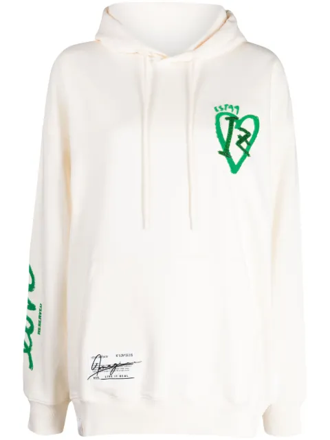izzue motif-embroidered cotton blend hoodie