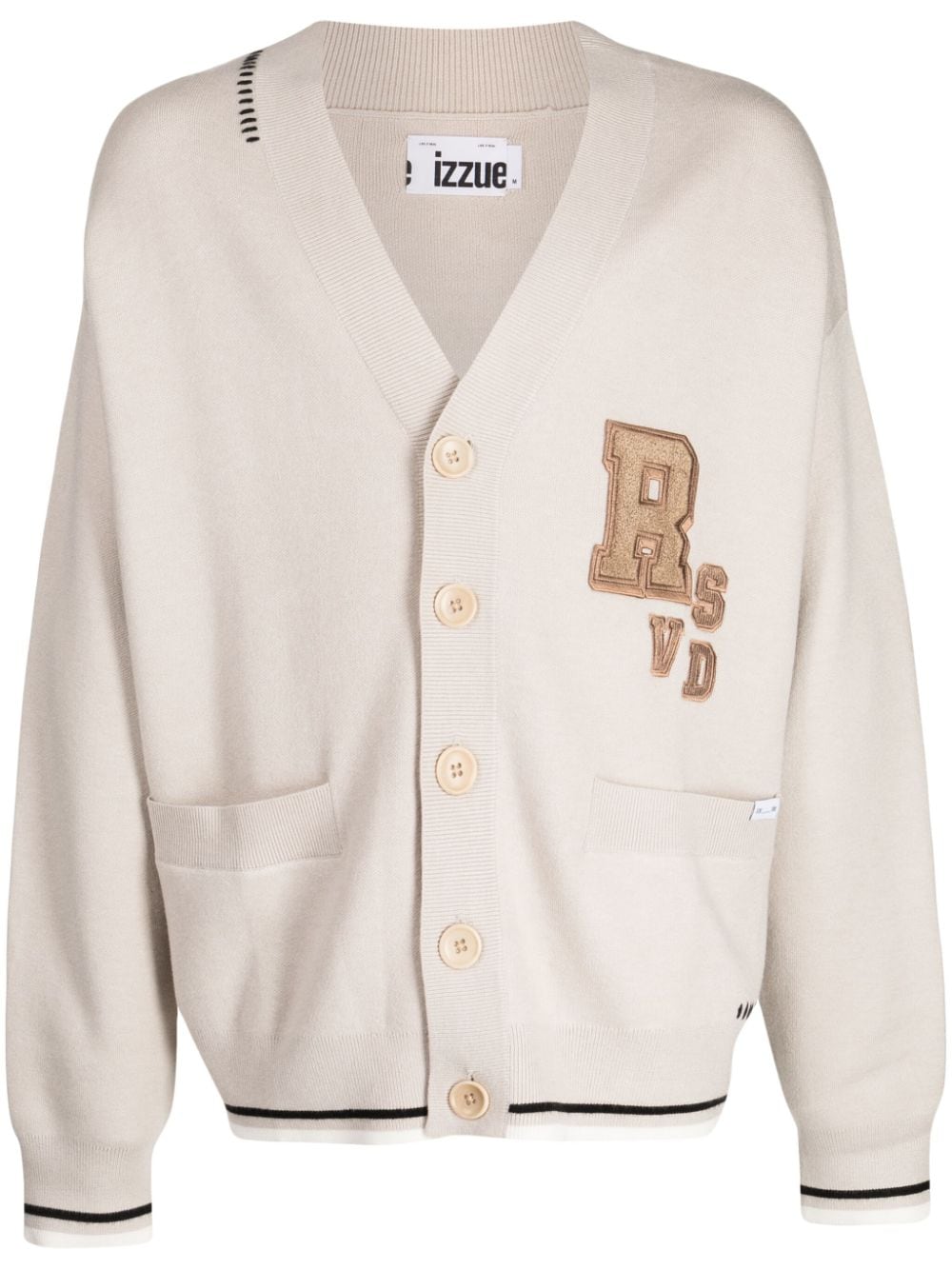 Izzue Letter-patch Button-up Cardigan In Neutrals