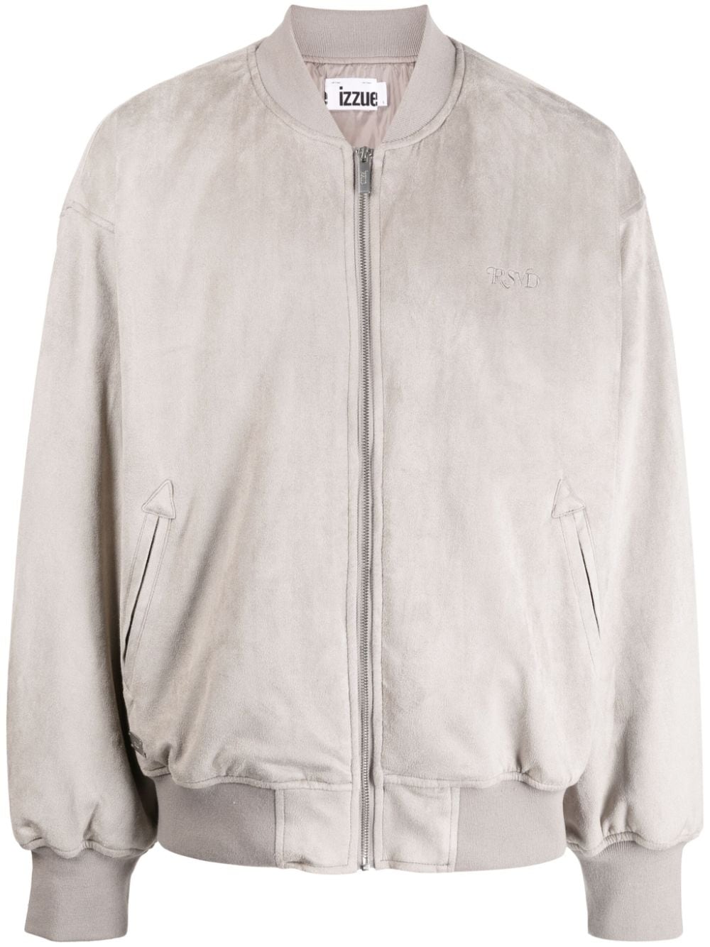 Izzue Text-embroidered Velvet-finish Bomber Jacket In Grey